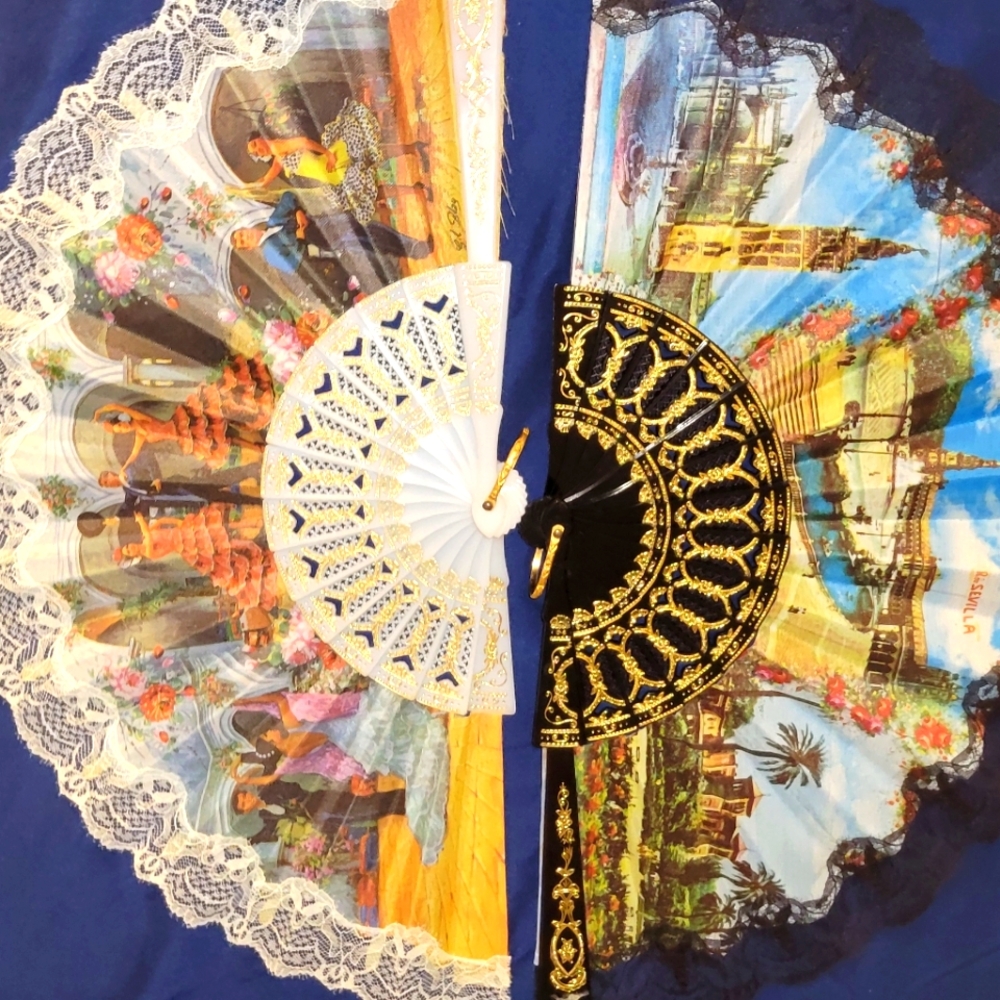 Two vintage Spanish lace fans